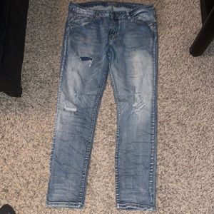 Mens Rue 21 Jeans 34x30 distressed skinny supreme flex style! Euc!